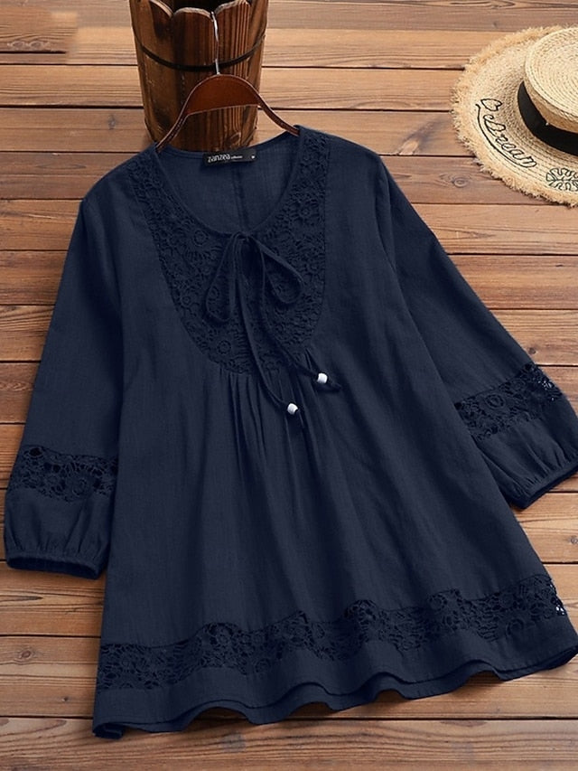 Women's Popover Shirt Summer Shirt Casual Shirt Blouse Lace