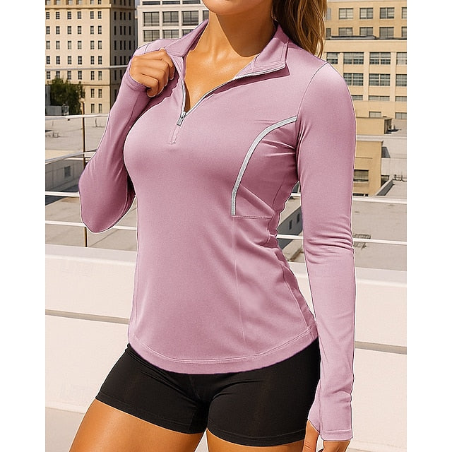 Women's Trackshirt Long Sleeve Shirts Quarter Zipper Long