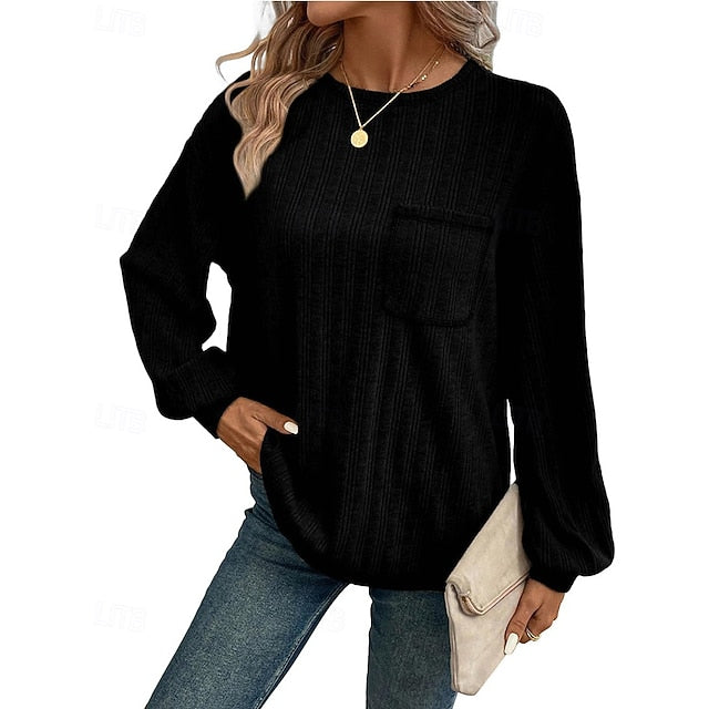 Women's Pullover Sweatshirt Casual Tops with Pockets Long