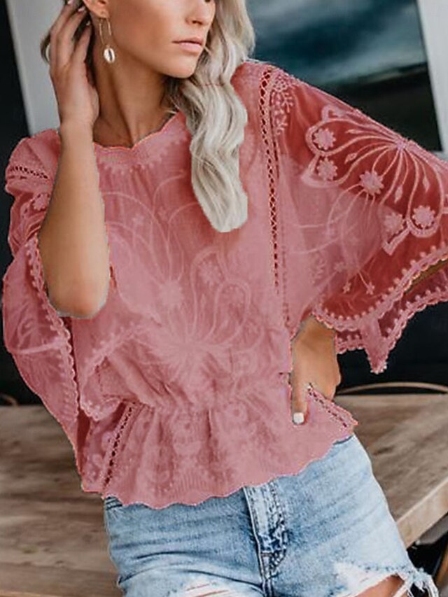 Women's Shirt Lace Shirt Lace Splicing Top Blouse Lace Lace