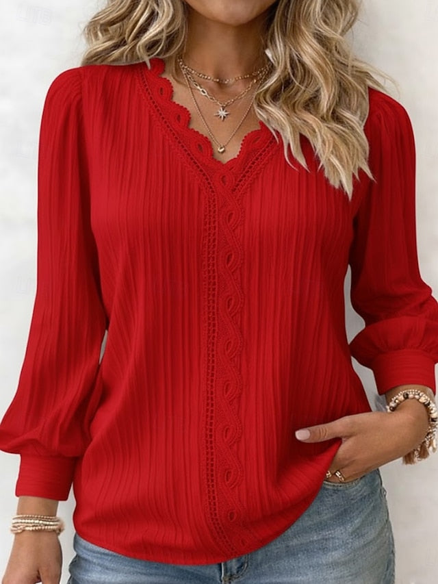 Women's Shirt Lace Patchwork Solid Color Elegant Stylish