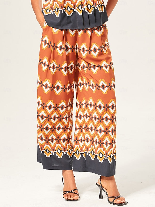 Geometric Rayon Wide-Leg Pants