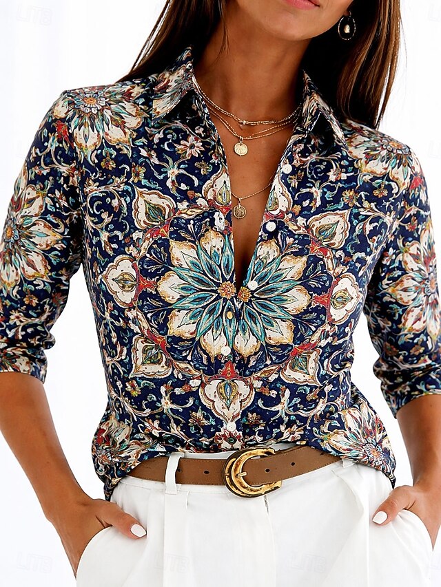 Women's Shirt Buttons Print Floral Graphic Paisley Vintage