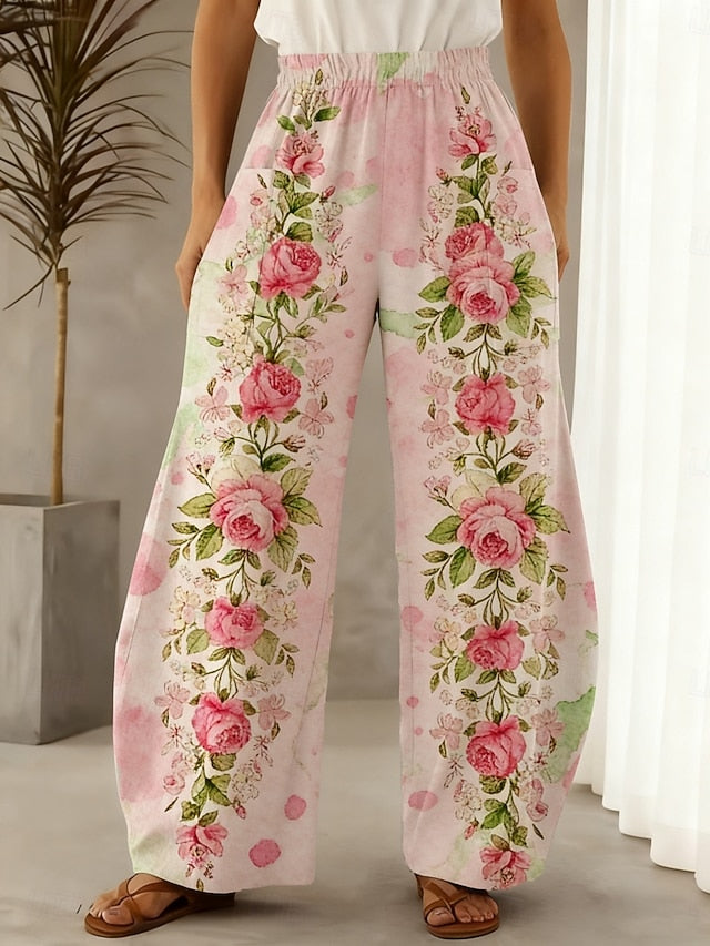 Women's Wide Leg Chinos Pants Trousers Vacation Bohemian