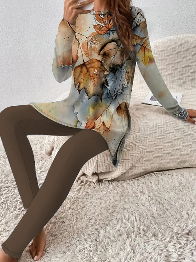Women's T Shirt Pants Sets Pants Trousers Long Sleeve Round