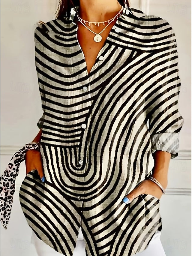 Women's Shirt Blouse Patchwork Buttons Print Graphic
