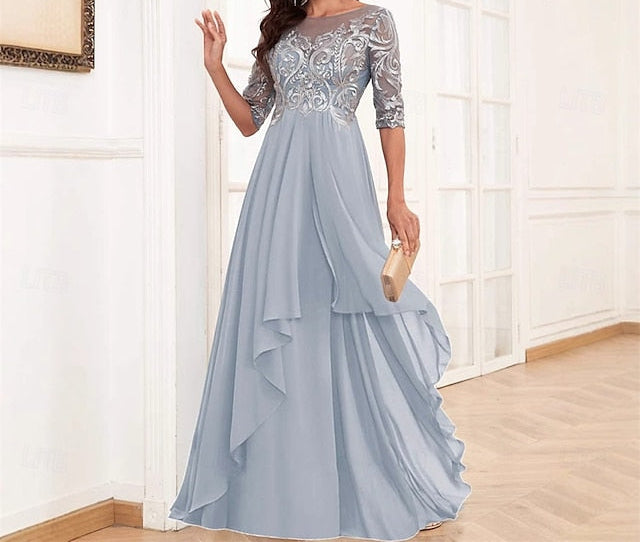 Dress Simple Elegant Bride Neck the Floor Crew Mother of