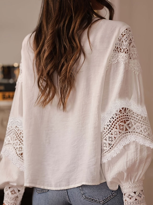 Women's Blouse Lace Solid Color Elegant Stylish Casual Long