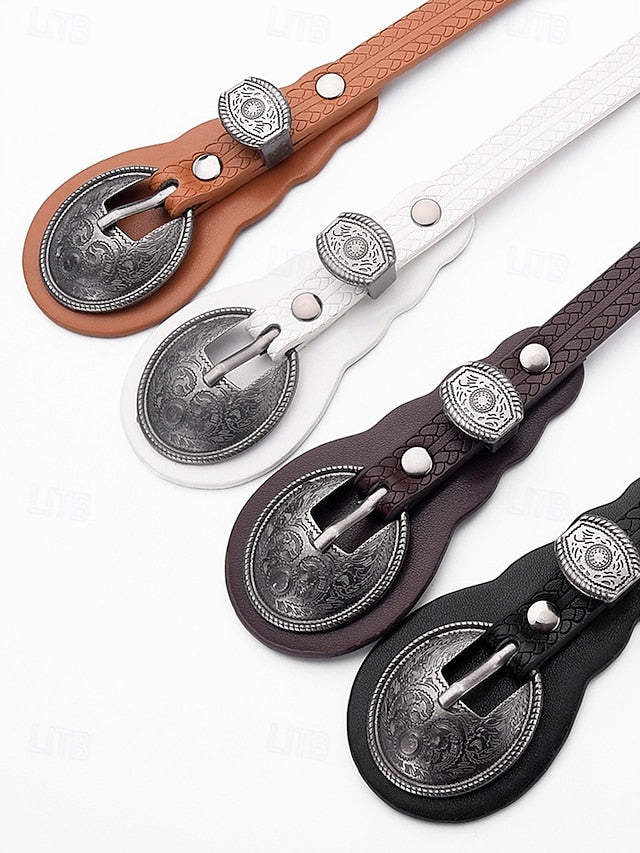 Faux Women's with Leather Belt Vintage Carved Waist Western