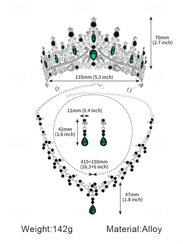 Sparkling Tiara Crown Necklace Diamond Set and – Gold-Plated