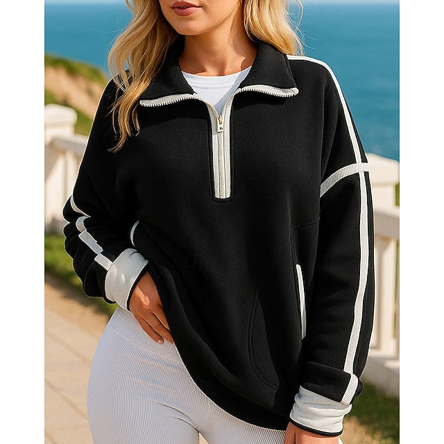 Women's Pullover Sweatshirt Casual Tops Baggy Quarter Zip
