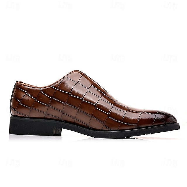 Burgundy Shoes Men's – Pattern Crocodile Slip-On