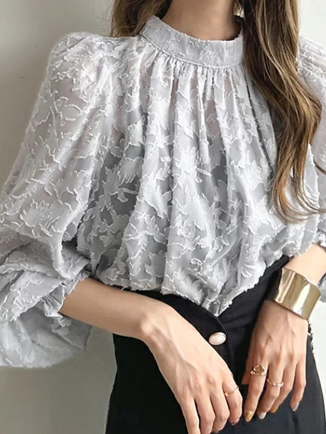 Women's Shirt Blouse Chiffon Tops Ruched Lace Floral Active