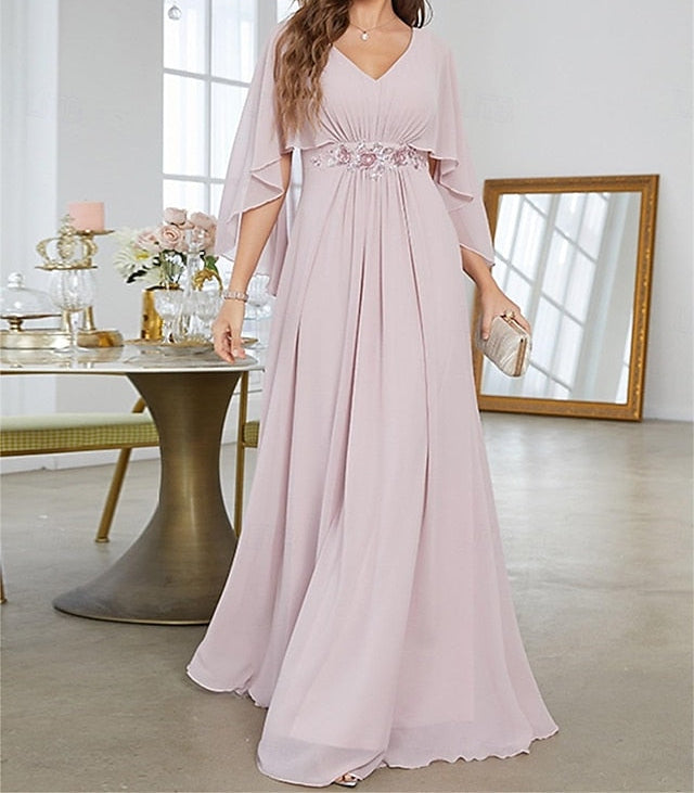 Bride Neck Mother Dress V Elegant of Floor the Party