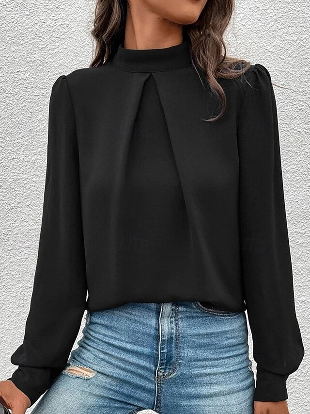 Women's Shirt Elegant Dressy Satin Top Solid Color Stylish