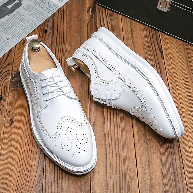 Shoes - White Derby Lace-Up Stylish Men's Leather Brogue