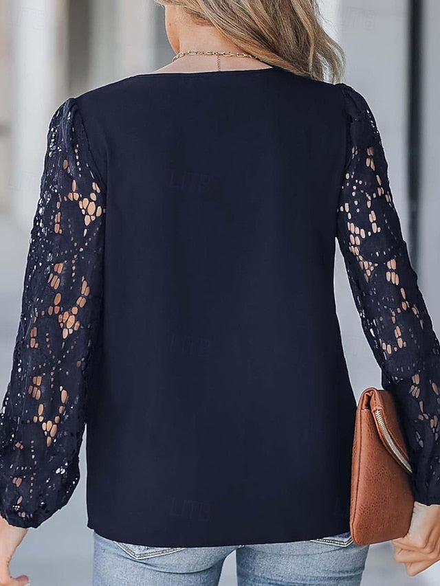 Women's Lace Shirt Blouse Lace Patchwork Plain Stylish