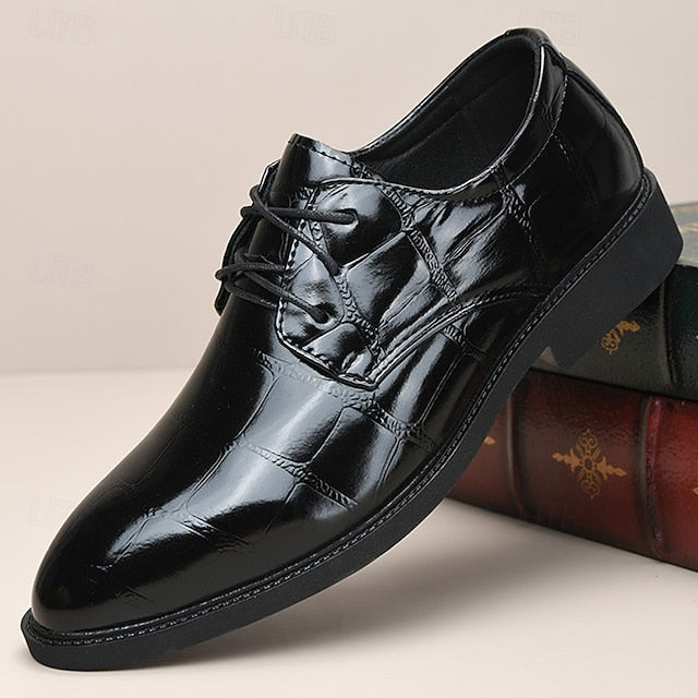 Crocodile-Pattern Brown Leather Shoes Men's