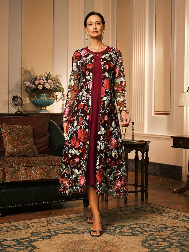 Women's Tea Length Cocktail Dress Dress Set Wedding Guest