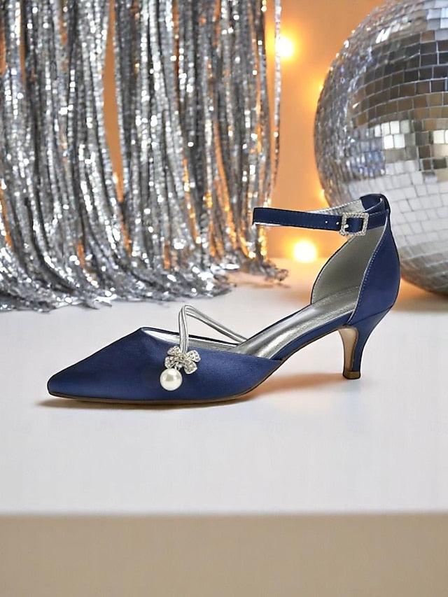 Pearl Blue and Kitten Satin Heels with Dark Women's