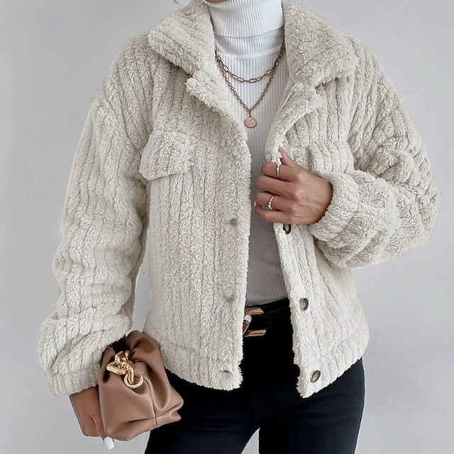 Warm Teddy Comfortable Coat Buttons Plain Casual Women's