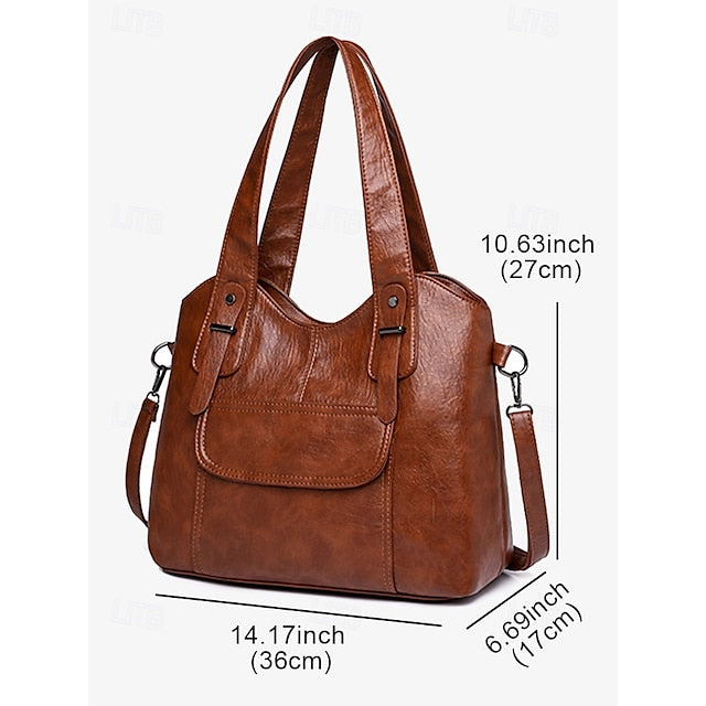 Sac fourre-tout en similicuir marron pour femme avec double compartiment vintage