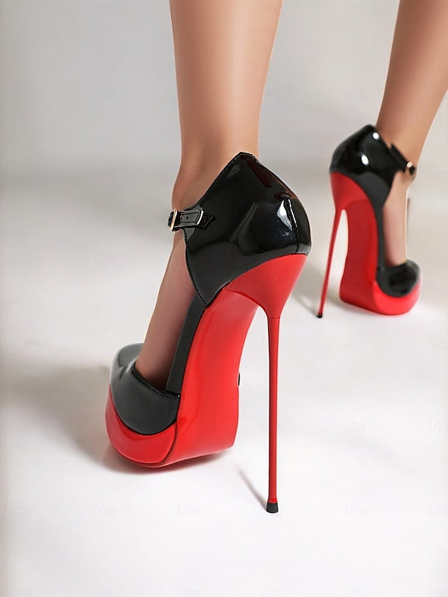 Stiletto and Red Black Patent Platform Women's Leather