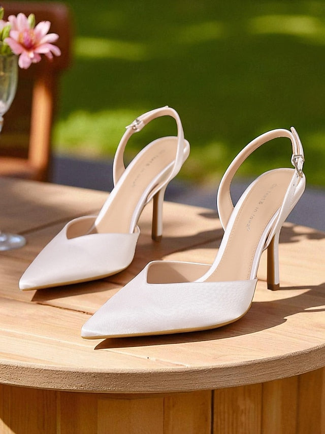 Heels Slingback Elegant - Women's Toe Pointed Satin Purple