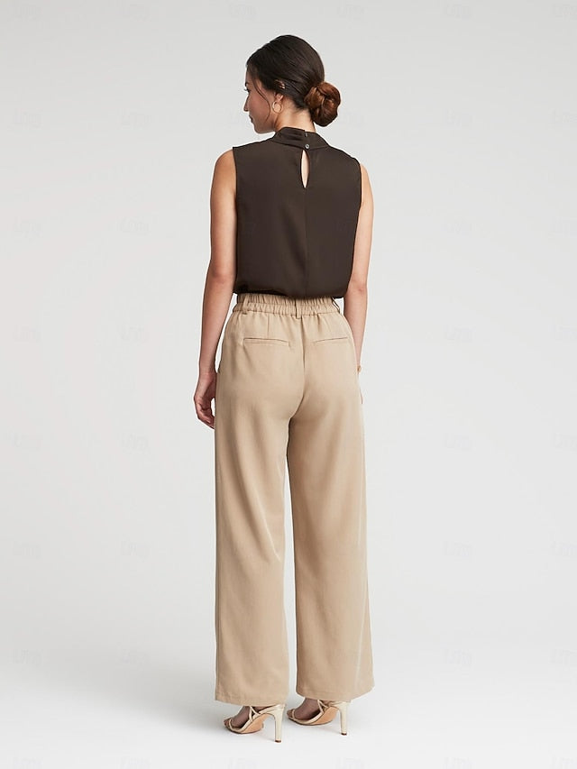 High Rise Elastic Waist Straight Pants
