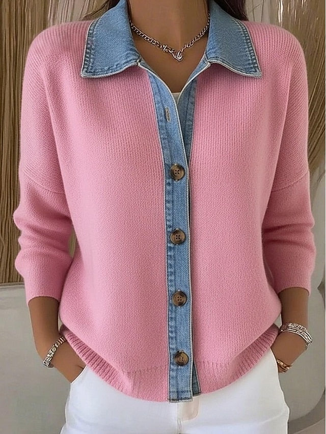 Women's Sweater Elegant Vintage Basic Turndown Shirt Collar