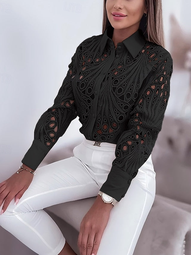 Women's Blouse Hole Hollow Solid / Plain Color Elegant Lace