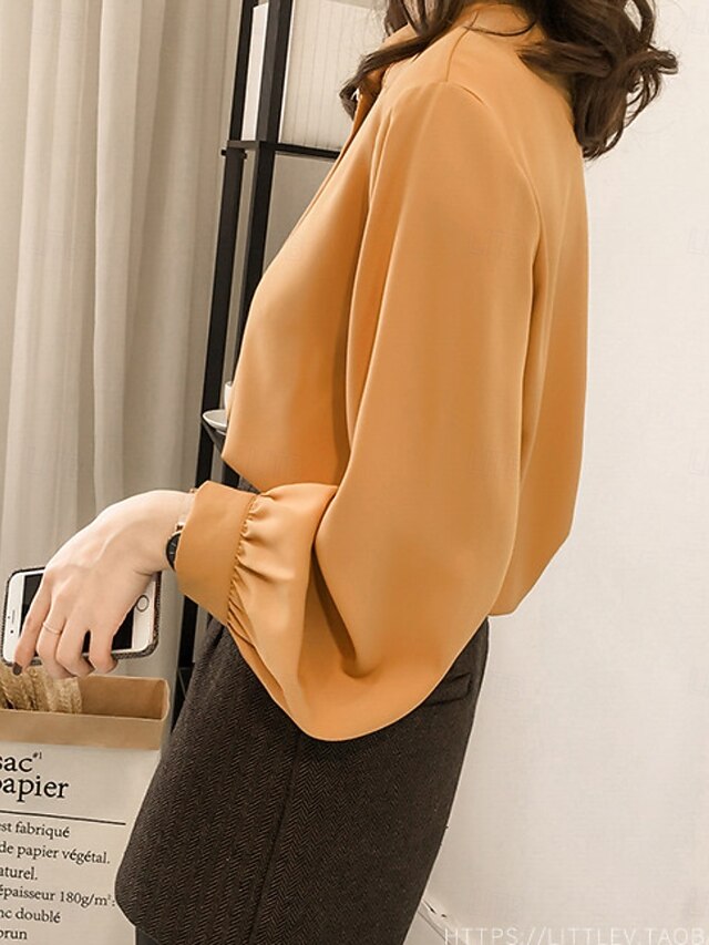 Women's Shirt Blouse Chiffon Tops Ruched Plain Active