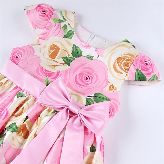 Short Flower Kids Floral Party Sleeve Dress Girls'