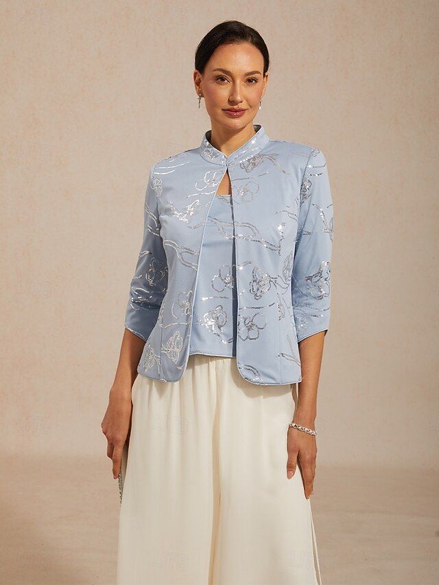 Women's Jacket Dressy Tops Twinset Sequins Floral Elegant