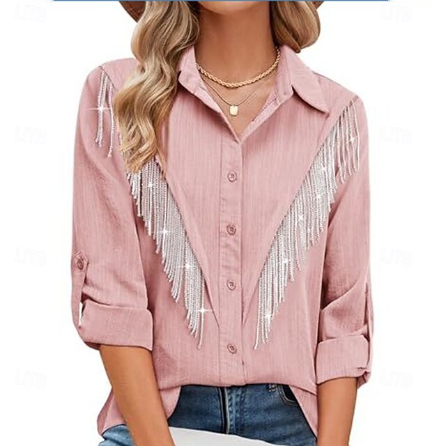Women's Dress Shirt Button Up Shirt Blouse Glitter Buttons