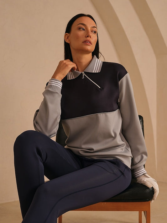 Women's Golf Pullover Sweatshirt Dark Grey Long Sleeve Top