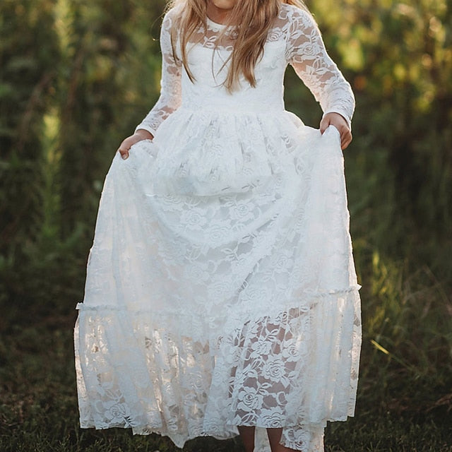 Colored Girl Kids Solid Dress Girls' Flower Long