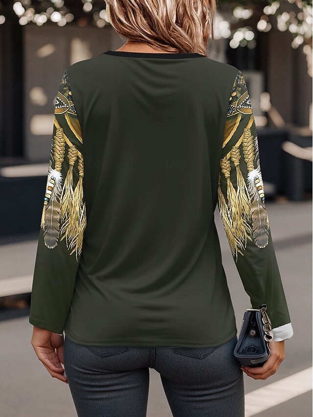 Women's T Shirt Quarter Zip Long Sleeve Casual Graphic V
