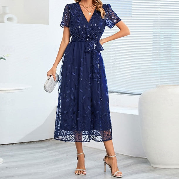 of Mother Sequin Neck the Bride A-Line V Dress Elegant