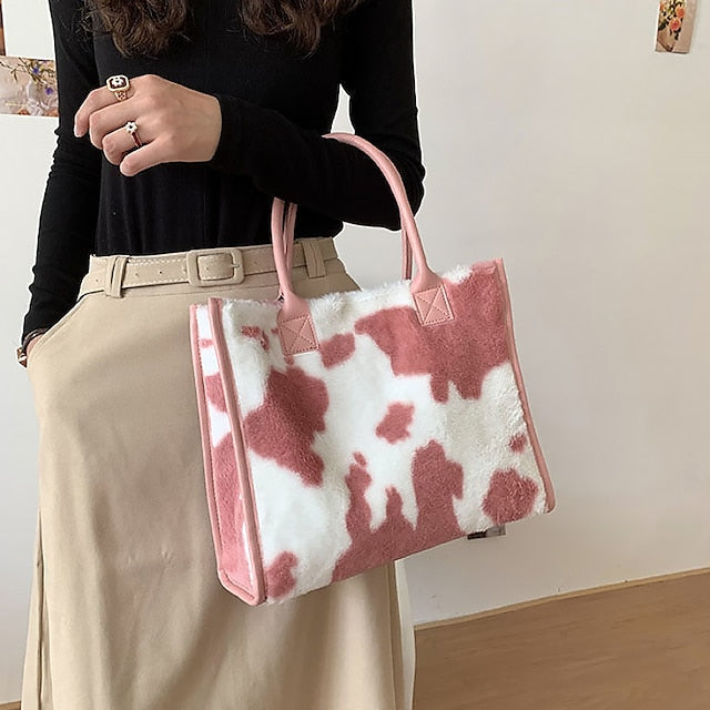 Tote Bag mit Kunstleder Leopardenmuster Braun Damen Fell