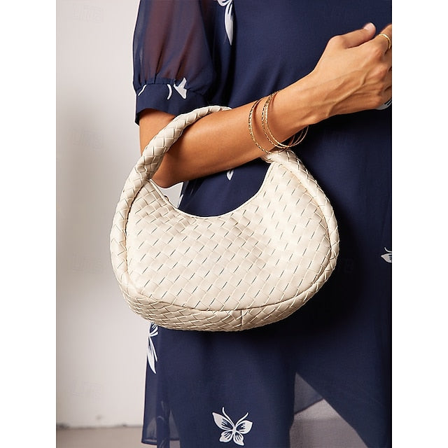Leather Elegant Woven Chic Bag Women's Hobo – Round Ivory