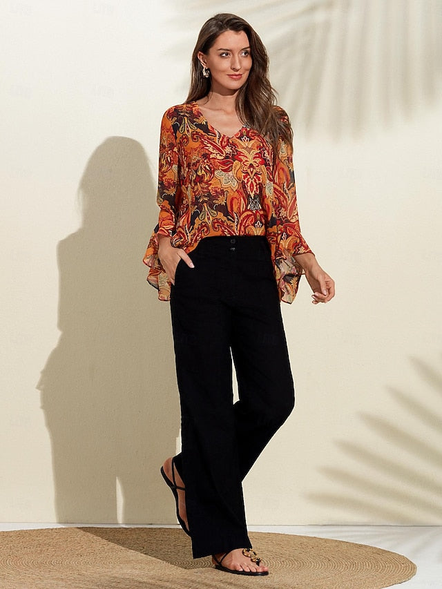 Women's Boho Shirt Blouse Ruffle Paisley Vintage Stylish