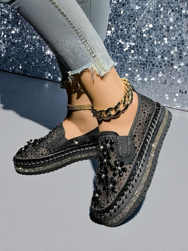 Embellished Mesh Slip-On with Women's Rhinestone Sneakers