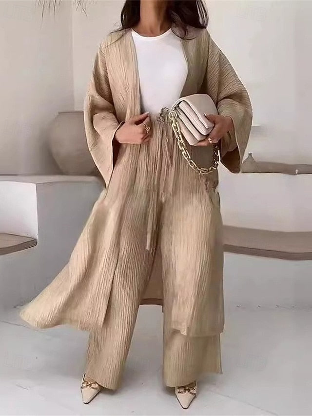 Women's Pants Sets Long Sleeve Bell Sleeve V Neck Plain