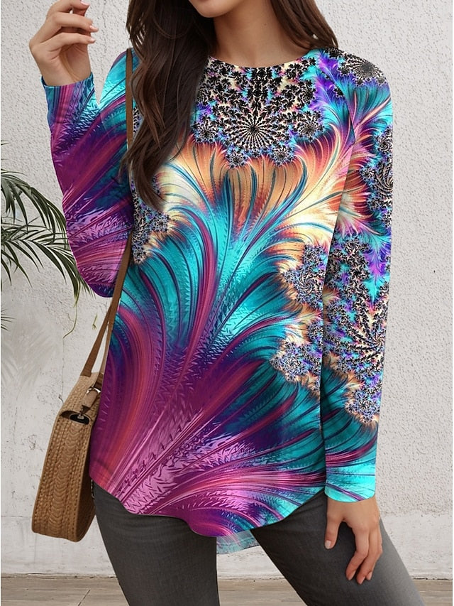 Women's T Shirt Print Tie Dye Casual Long Sleeve Crew Neck