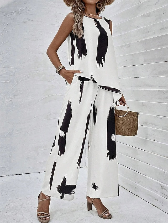 Women's 2 Pieces Fashion Daily Tank Top Pants Sets Wide Leg