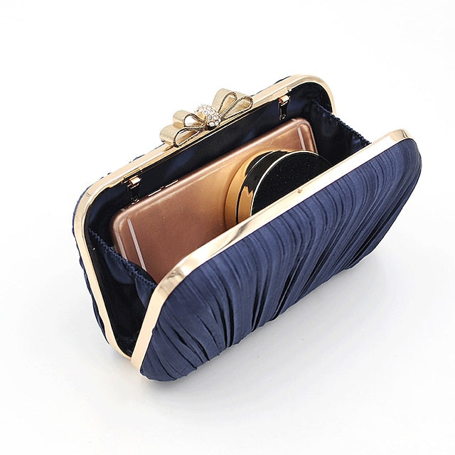 Women's Rhinestone Elegant Bow White Clutch Bag – Pleated