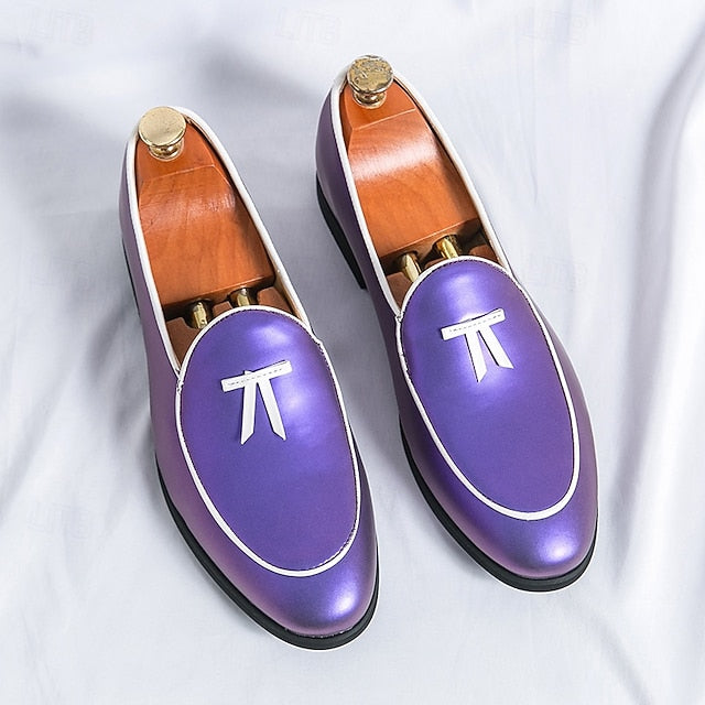 Faux Trim Black Men's Leather Patent Loafers Yellow with