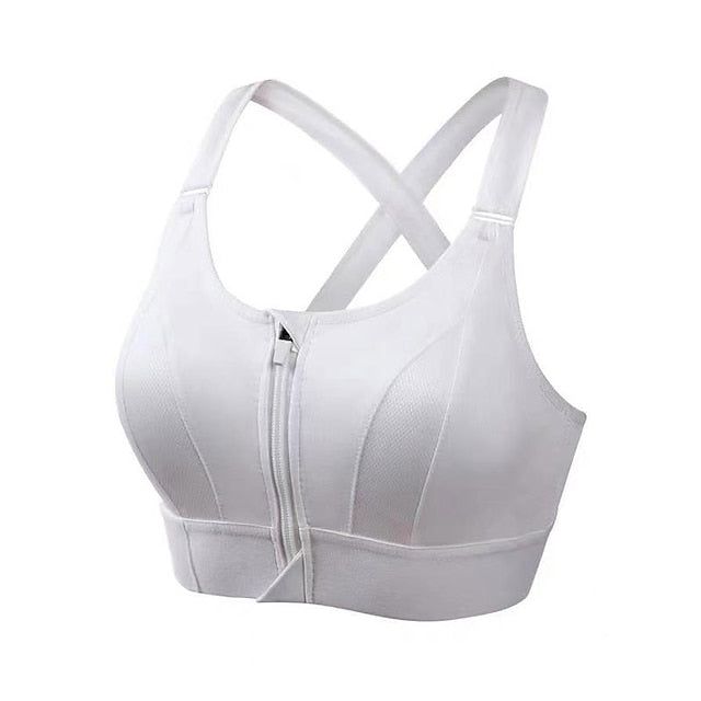 Women's High Support Sports Bra Running Bra Cross Back Zip