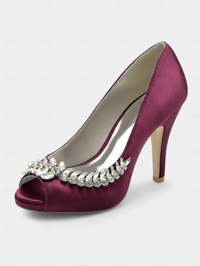 Peep-Toe with Crystal – Satin Embellishment Blue Luxury Heels